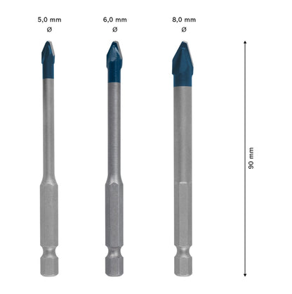 Bosch EXPERT HardCeramic HEX-9 jeu de forets 5,0 - 8,0 x 90 mm 3 pièces (2608900595) Carbide Technology