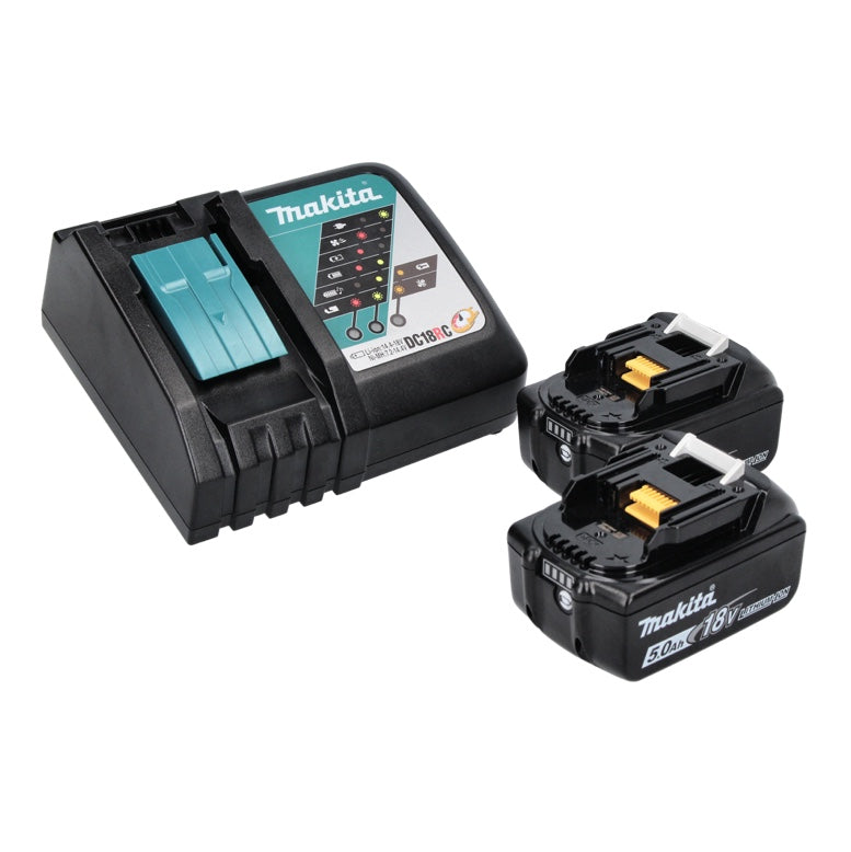 Kit combiné batterie Makita DLX 2272 TJ Meuleuse d'angle sur batterie DGA 513 + perceuse à percussion sur batterie DHP 484 + 2x batterie 5,0 Ah + chargeur + Makpac