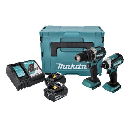 Kit combiné batterie Makita DLX 2180 TJ Perceuse à percussion sur batterie DHP 484 + Clé à chocs sur batterie DTD 153 + 2x batterie 5,0 Ah + chargeur + Makpac