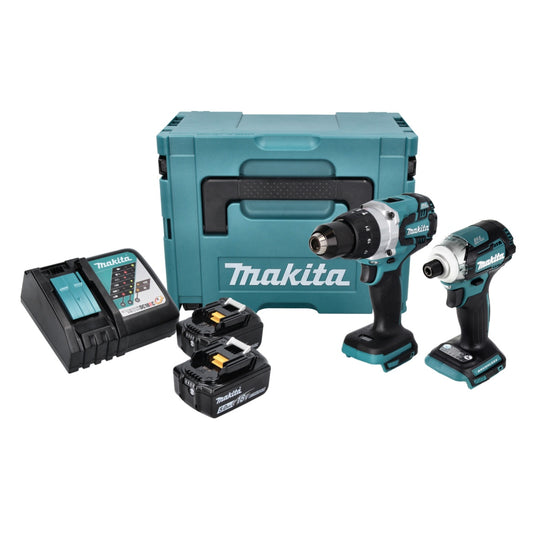 Kit combiné batterie Makita DLX 2214 TJ Perceuse à percussion sur batterie DHP 481 + Clé à chocs sur batterie DTD 170 + 2x batterie 5,0 Ah + chargeur + Makpac