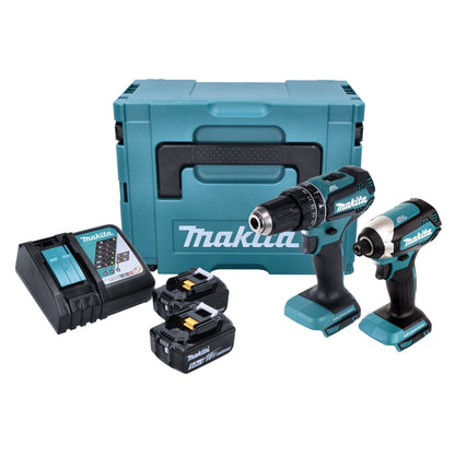 Kit combiné batterie Makita DLX 2283 TJ Perceuse à percussion sur batterie DHP 485 + Clé à chocs sur batterie DTD 153 + 2x batterie 5,0 Ah + chargeur + Makpac