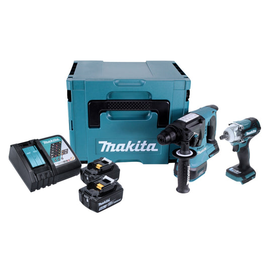 Kit combiné batterie Makita DLX 2372 TJ Perceuse à percussion sur batterie DHR 242 + Clé à chocs sur batterie DTW 300 + 2x batterie 5,0 Ah + chargeur + Makpac