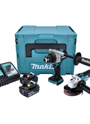 Kit combiné batterie Makita DLX 2430 TJ Perceuse sur batterie DDF 486 + Meuleuse d'angle sur batterie DGA 504 + 2x batterie 5,0 Ah + chargeur + Makpac