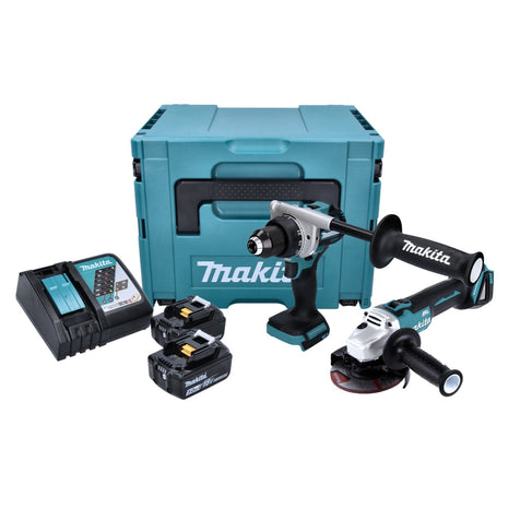 Kit combiné batterie Makita DLX 2430 TJ Perceuse sur batterie DDF 486 + Meuleuse d'angle sur batterie DGA 504 + 2x batterie 5,0 Ah + chargeur + Makpac