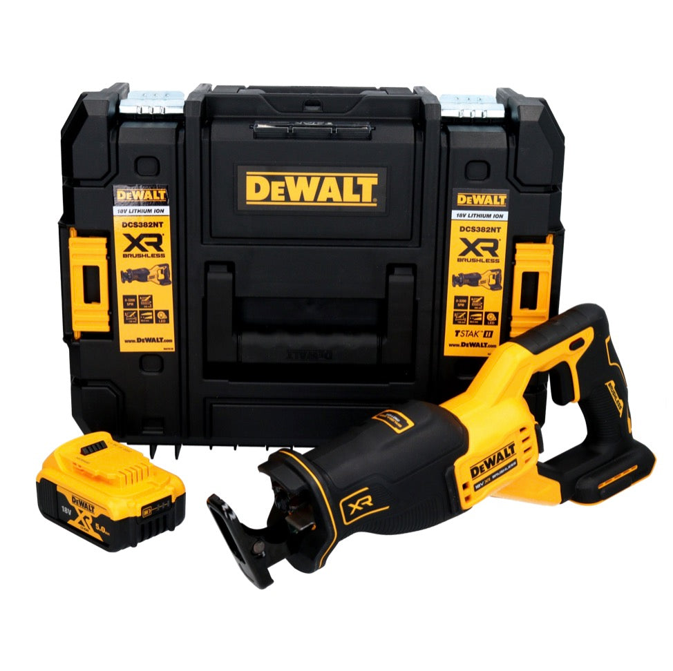 Scie alternative à batterie DeWalt DCS 382 NT 18 V sans balais + 1x batterie 5,0 Ah + TSTAK - sans chargeur