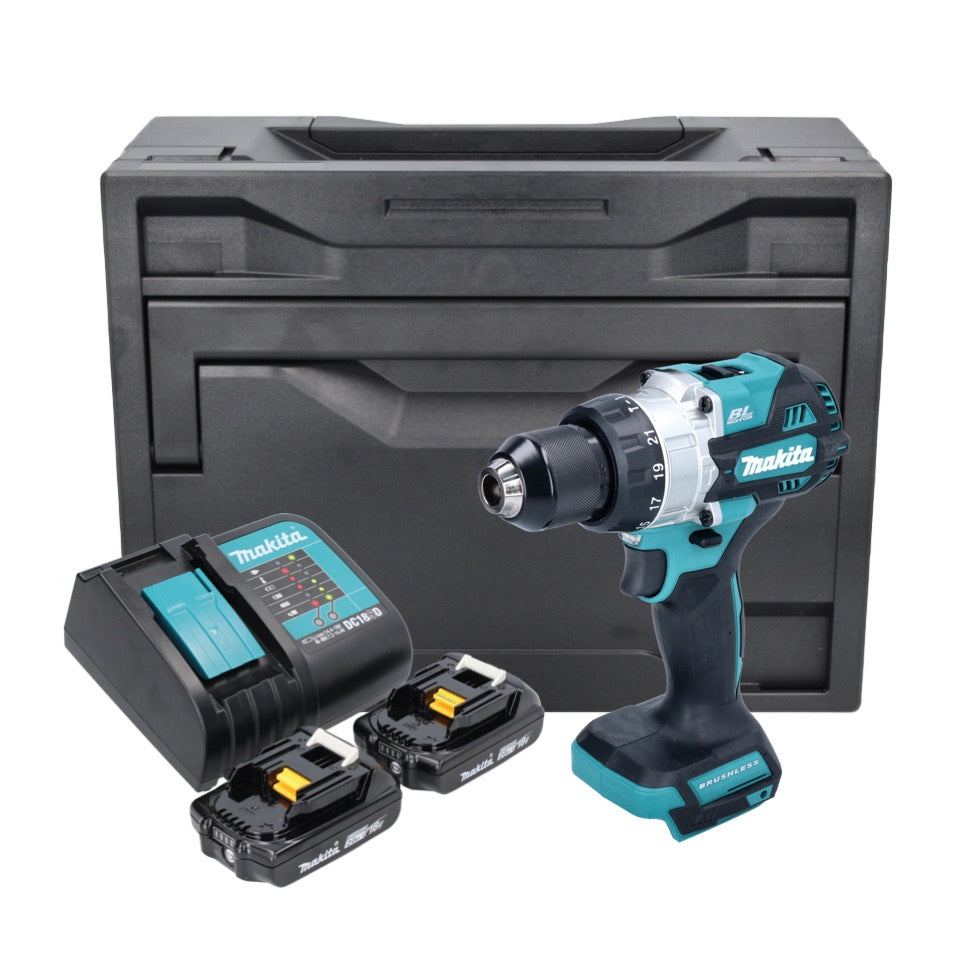 Makita DHP 486 SAX perceuse à percussion sans fil 18 V 130 Nm sans balai + 2x batteries 2,0 Ah + chargeur + Makbox