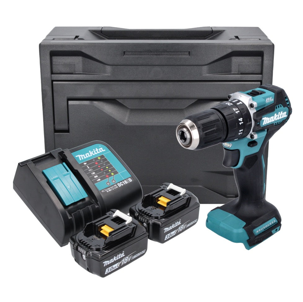 Makita DHP 487 SFX Akku Schlagbohrschrauber 18 V 40 Nm Brushless + 2x Akku 3,0 Ah + Ladegerät + Makbox