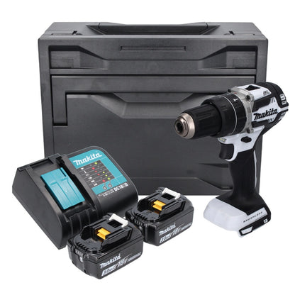 Makita DHP 484 SFX W perceuse à percussion sans fil 18 V 54 Nm sans balais blanc + 2x batteries 3,0 Ah + chargeur + Makbox