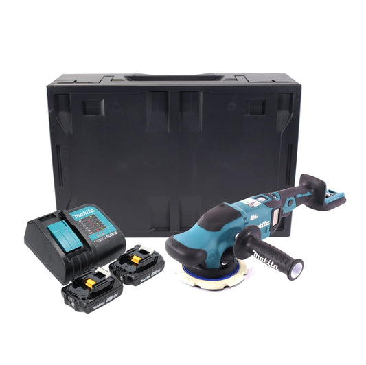 Makita DPO 600 SAX Akku Exzenterpolierer 18 V 150 mm XPT Brushless + 2x Akku 2,0 Ah + Ladegerät + Makbox Maxi