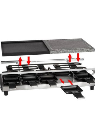 Appareil à raclette ProfiCook PC-RG 1144 Gril 2 en 1 en pierre naturelle, plaque en fonte réversible 1700 W pour 10 personnes maximum (501144)