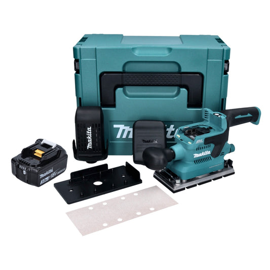 Makita DBO 380 F1J Ponceuse orbitale sur batterie 18 V 93 x 185 mm sans balais + 1x batterie 3,0 Ah + Makpac - sans chargeur