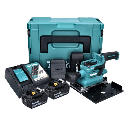 Makita DBO 380 RTJ ponceuse orbitale sur batterie 18 V 93 x 185 mm sans balais + 2x batteries 5,0 Ah + chargeur + Makpac