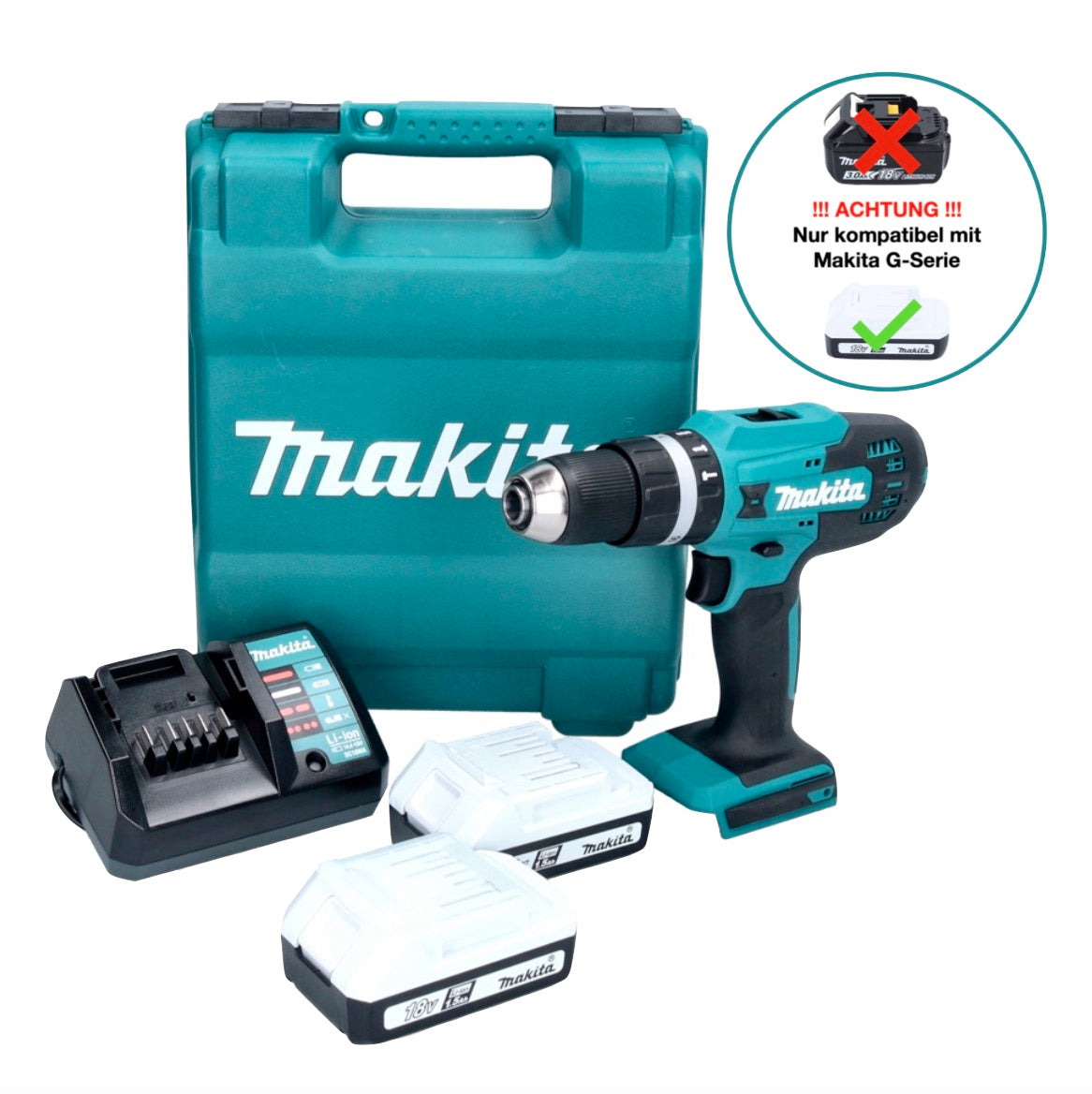 Makita HP 488 DWE Akku Schlagbohrschrauber 18 V 42 Nm G-Serie + 2x Akku 1,5 Ah + Ladegerät + Koffer - Toolbrothers