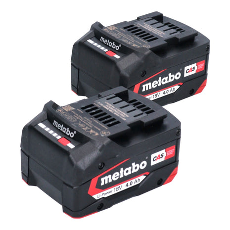 Jeu de batteries Metabo 2x batterie Li-Power 18 V 4,0 Ah CAS Li-Ion (2x 625027000) avec indicateur de niveau de charge