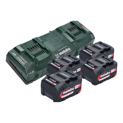 Kit de base Metabo 4x batterie Li-Power 18 V 4,0 Ah CAS batterie Li-Ion (4x 625027000) + chargeur rapide double ASC 145 DUO (627495000)