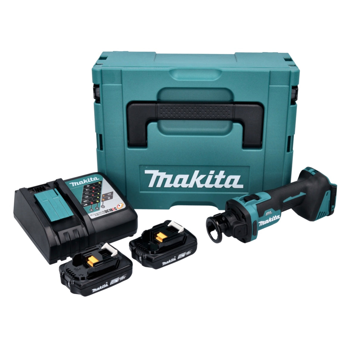 Makita DCO 181 RAJ fraise rotative à batterie 18 V 32000 tr/min sans balais + 2x batterie 2,0 Ah + chargeur + Makpac