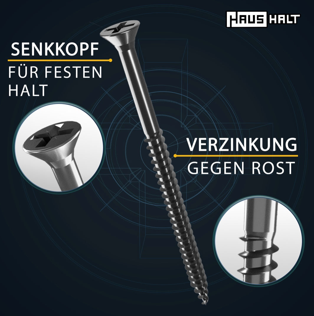 HausHalt Universal Holzbauschraube Holzschraube 4,0 x 45 mm PZ2 400 Stk. ( 000051371117 ) silber verzinkt Kreuzschlitz Pozidriv Senkkopf Teilgewinde - Toolbrothers