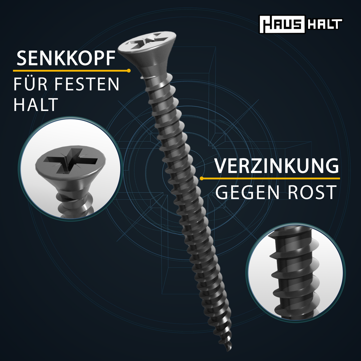 HausHalt Universal Holzbauschraube Holzschraube 5,0 x 20 mm PZ2 500 Stk. ( 000051371187 ) silber verzinkt Kreuzschlitz Pozidriv Senkkopf Vollgewinde - Toolbrothers