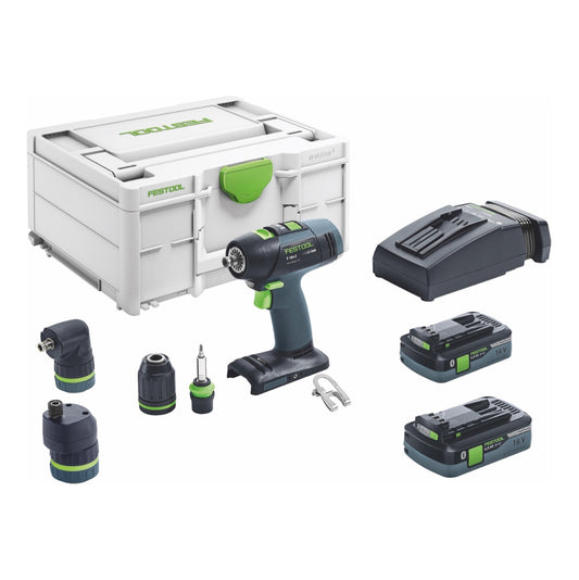 Festool T 18+3 HPC 4,0 I-Set Akku Bohrschrauber 18 V 50 Nm Brushless ( 576989 ) + 2x Akku 4,0 Ah + Ladegerät + Exzentervorsatz + Winkelvorsatz + Systainer