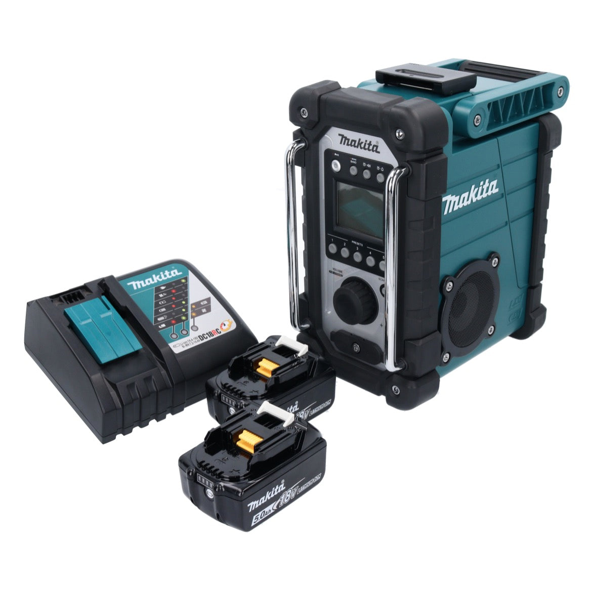 Makita DMR 107 RT Radio de chantier à batterie 7,2 - 18 V + 2x batteries 5,0 Ah + chargeur