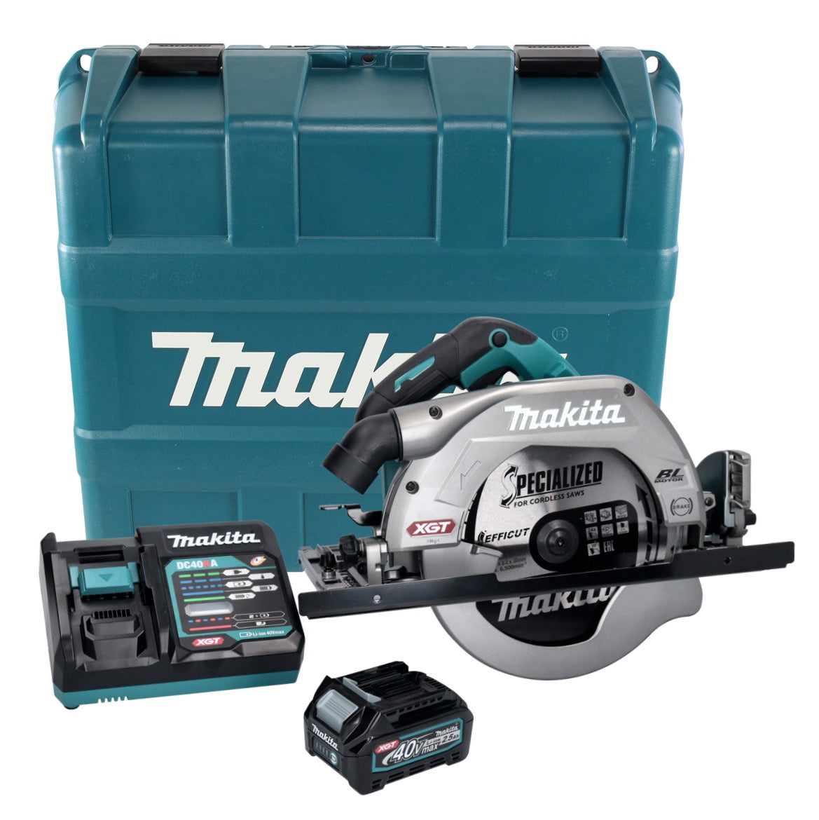 Makita HS 009 GD101 Akku Handkreissäge XGT 40 V max. 235 mm Brushless + 1x Akku 2,5 Ah + Ladegerät + Koffer