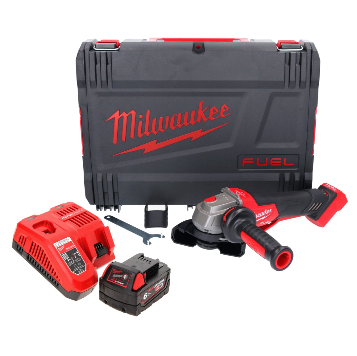 Meuleuse d'angle sur batterie Milwaukee M18 FSAGV115XPDB-601X 18 V 115 mm sans balais + 1x batterie 6,0 Ah + chargeur + boîtier HD