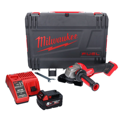 Meuleuse d'angle sur batterie Milwaukee M18 FSAGV115XPDB-501X 18 V 115 mm sans balais + 1x batterie 5,0 Ah + chargeur + boîtier HD