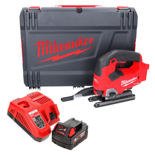 Scie sauteuse à batterie Milwaukee M18 FJS-601X 18 V course 25 mm sans balais + 1x batterie 6,0 Ah + chargeur + boîtier HD