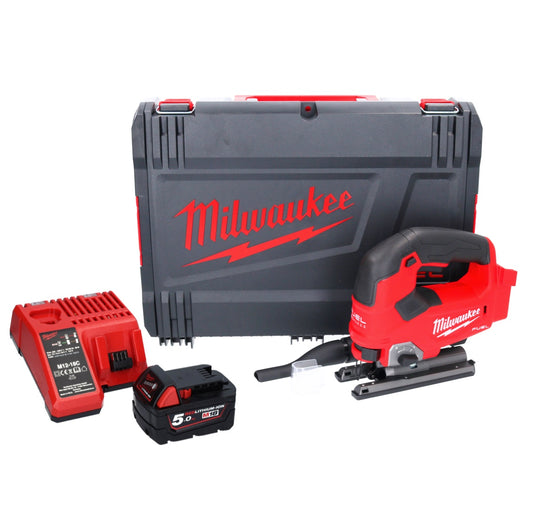 Scie sauteuse à batterie Milwaukee M18 FJS-501X 18 V course 25 mm sans balais + 1x batterie 5,0 Ah + chargeur + boîtier HD