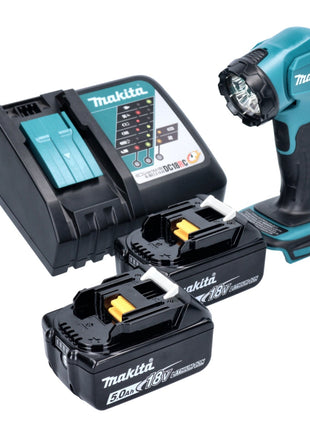 Makita DEADML 815 RT Lámpara de mano LED con batería 14,4 - 18 V 160 lm + 2x baterías 5,0 Ah + cargador