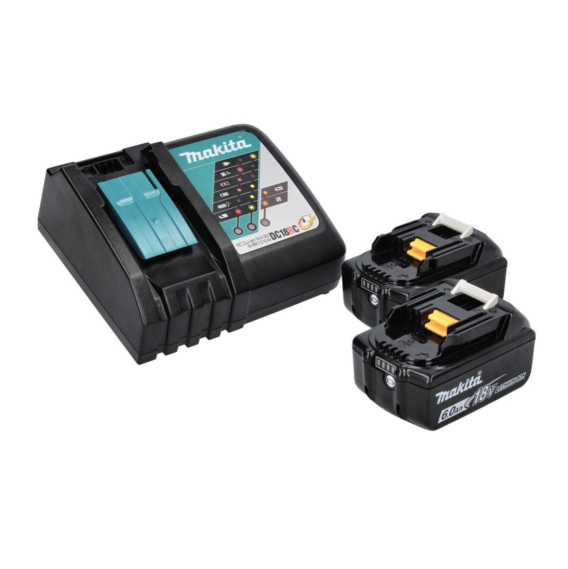 Makita DEADML 815 RG LED lampe à main sur batterie 14,4 - 18 V 160 lm + 2x batteries 6,0 Ah + chargeur