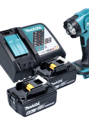 Makita DEADML 815 RG LED lampe à main sur batterie 14,4 - 18 V 160 lm + 2x batteries 6,0 Ah + chargeur