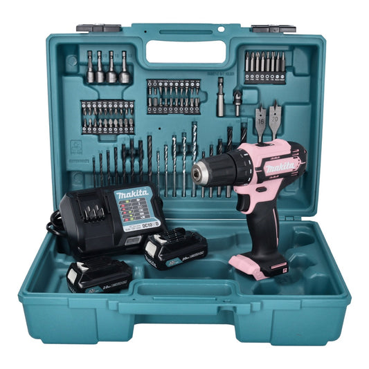 Makita DF 333 DWAP2 perceuse-visseuse sans fil 12 V 30 Nm rose + 2x batteries 2,0 Ah + chargeur + jeu d'accessoires + mallette