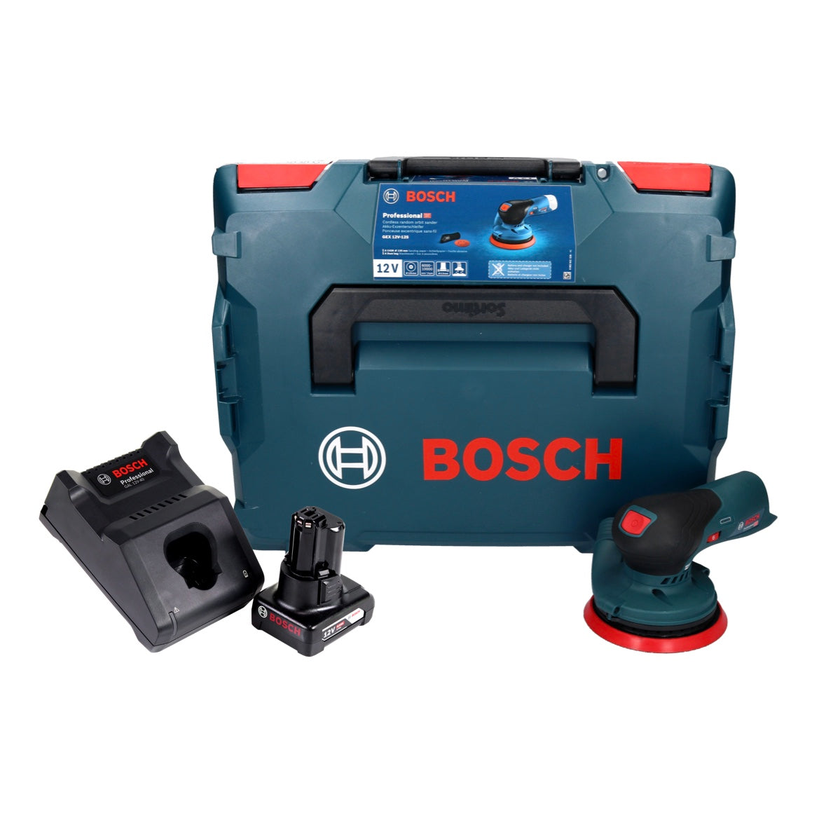 Bosch GEX 12V-125 Professional Akku Exzenterschleifer 12 V 125 mm Brushless + 1x Akku 6,0 Ah + Ladegerät + L-Boxx - Toolbrothers