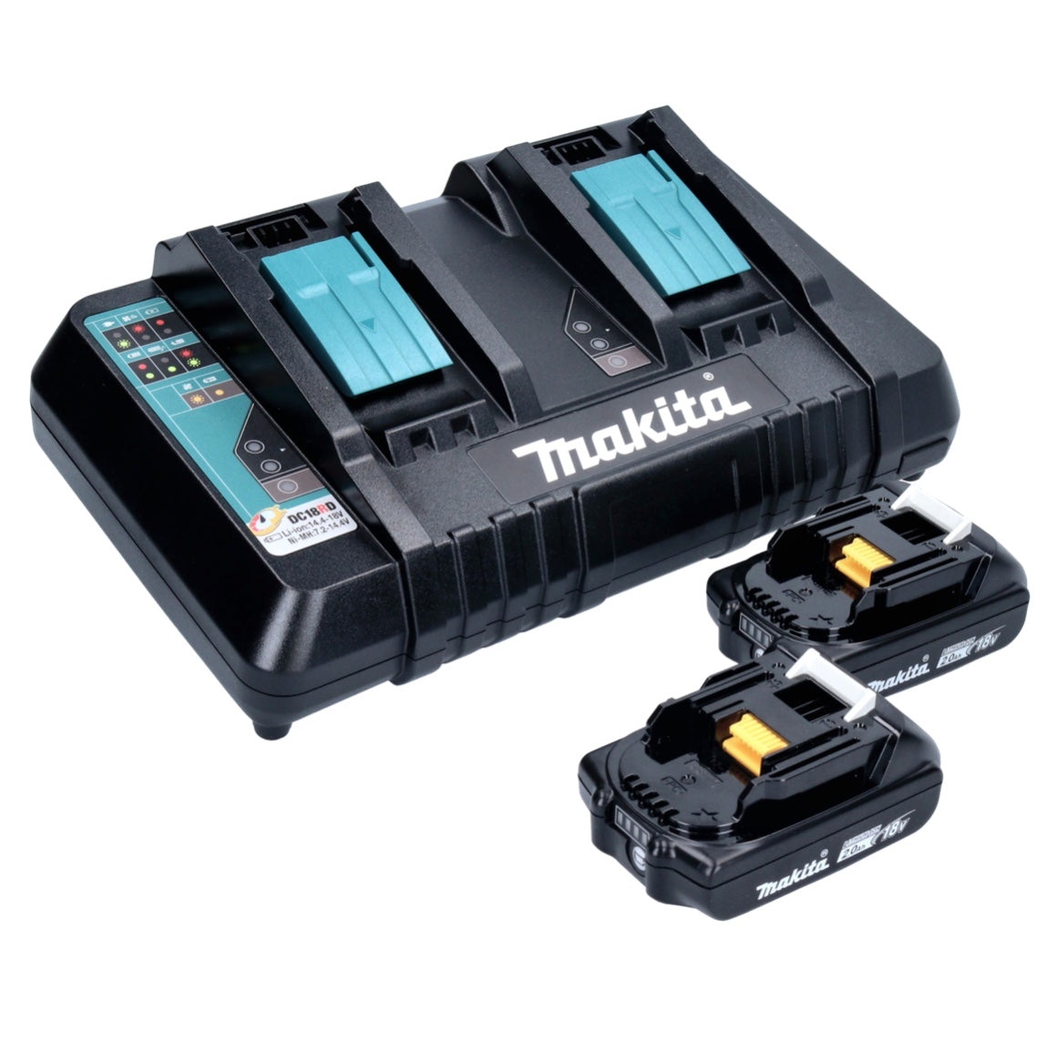 Makita Power Source Kit 18 V mit 2x BL 1820 B 2,0 Ah Akku ( 2x 197254-9 ) + DC 18 RD Doppel Schnellladegerät ( 196933-6  )