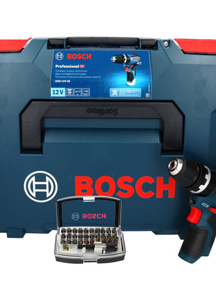 Bosch GSB 12V-35 Professional perceuse à percussion sans fil 12 V 35 Nm sans balais + jeu d'embouts 32 pièces + L-Boxx - sans batterie, sans chargeur