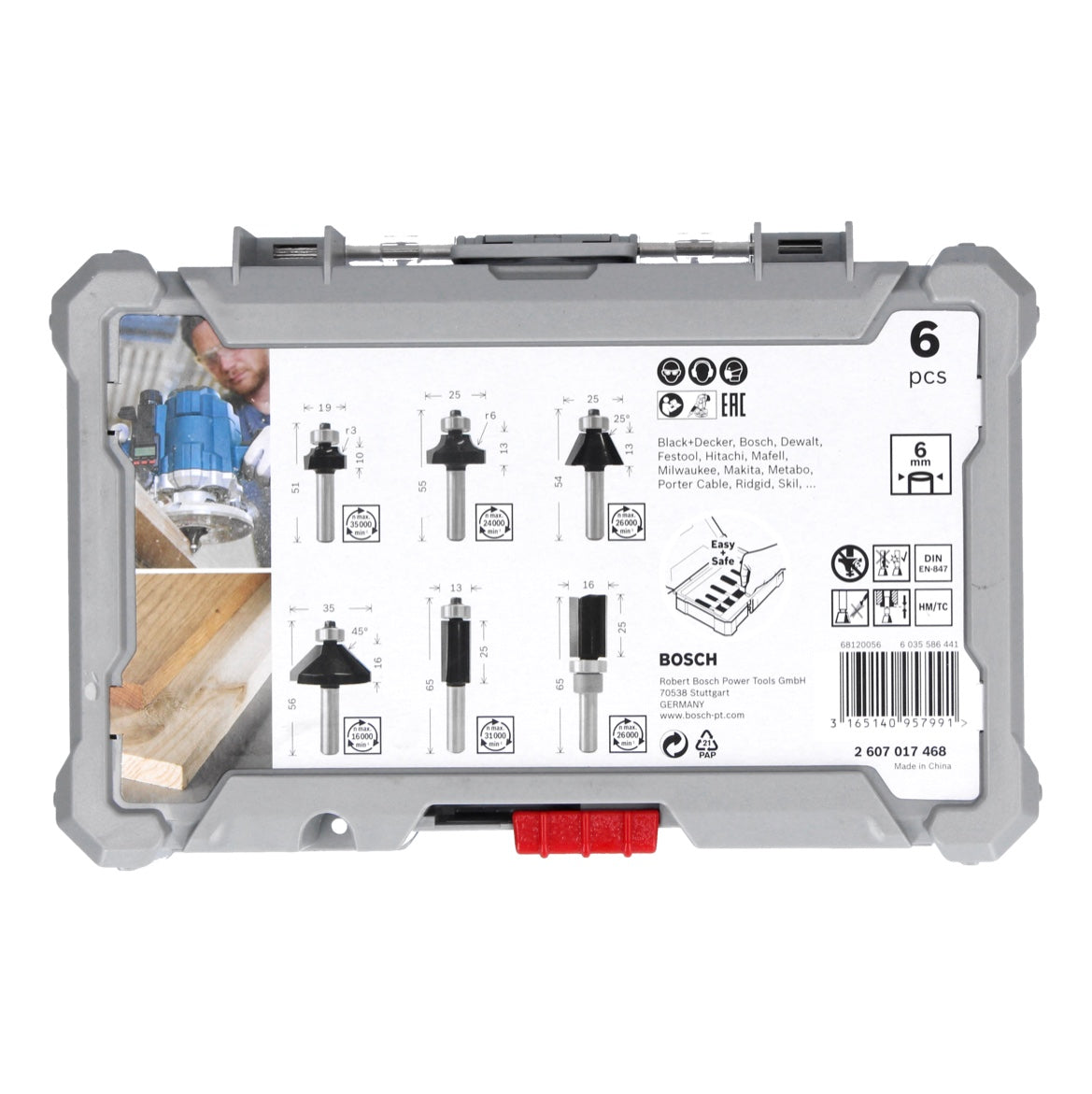 Bosch Rand- und Kantenfräser Set 6 tlg. 6 mm Schaft ( 2607017468 ) Trim & Edging Set für Oberfräsen