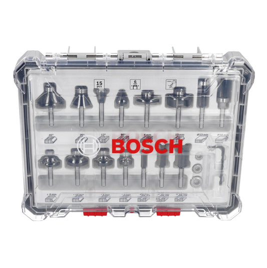 Bosch Mixed Fräser Set 15 tlg. 6 mm Schaft ( 2607017471 ) für Oberfräsen