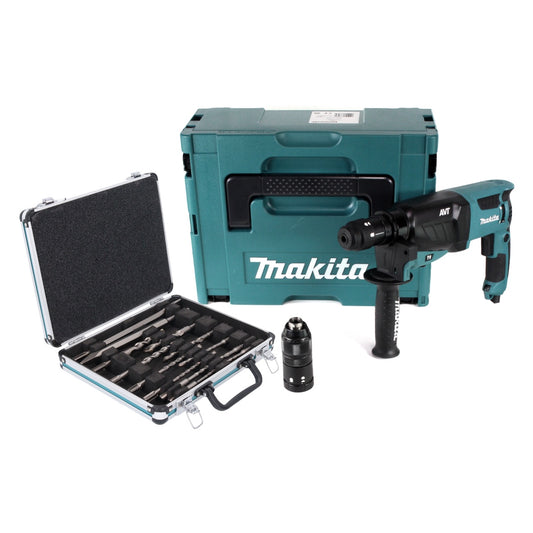 Makita HR 2631 FTJ marteau combiné 800 W 2,4 J SDS Plus + mandrin sans clé + jeu de 13 forets et burins + Makpac