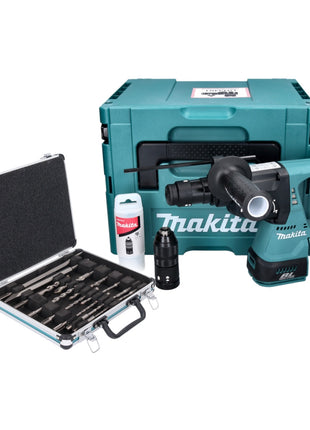 Taladro percutor inalámbrico Makita DHR 243 ZJ 18 V 2,0 J SDS plus sin escobillas + juego de taladro y cincel de 13 piezas + Makpac - sin batería, sin cargador