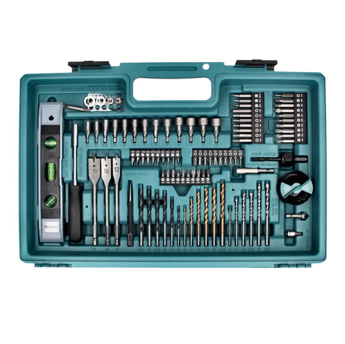 Makita Transportkoffer Bit Bohrer Wasserwaage Lochsäge 102 tlg. für Akku Schlagschrauber DTD und Schlagbohrschrauber DHP - Toolbrothers