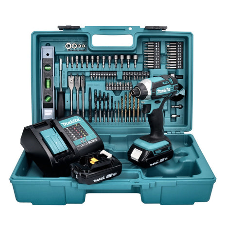 Makita DTD 152 SA2X5 Akku Schlagschrauber 18 V 165 Nm + 2x Akku 2,0 Ah + Ladegerät + 101 tlg. Zubehör Set + Koffer