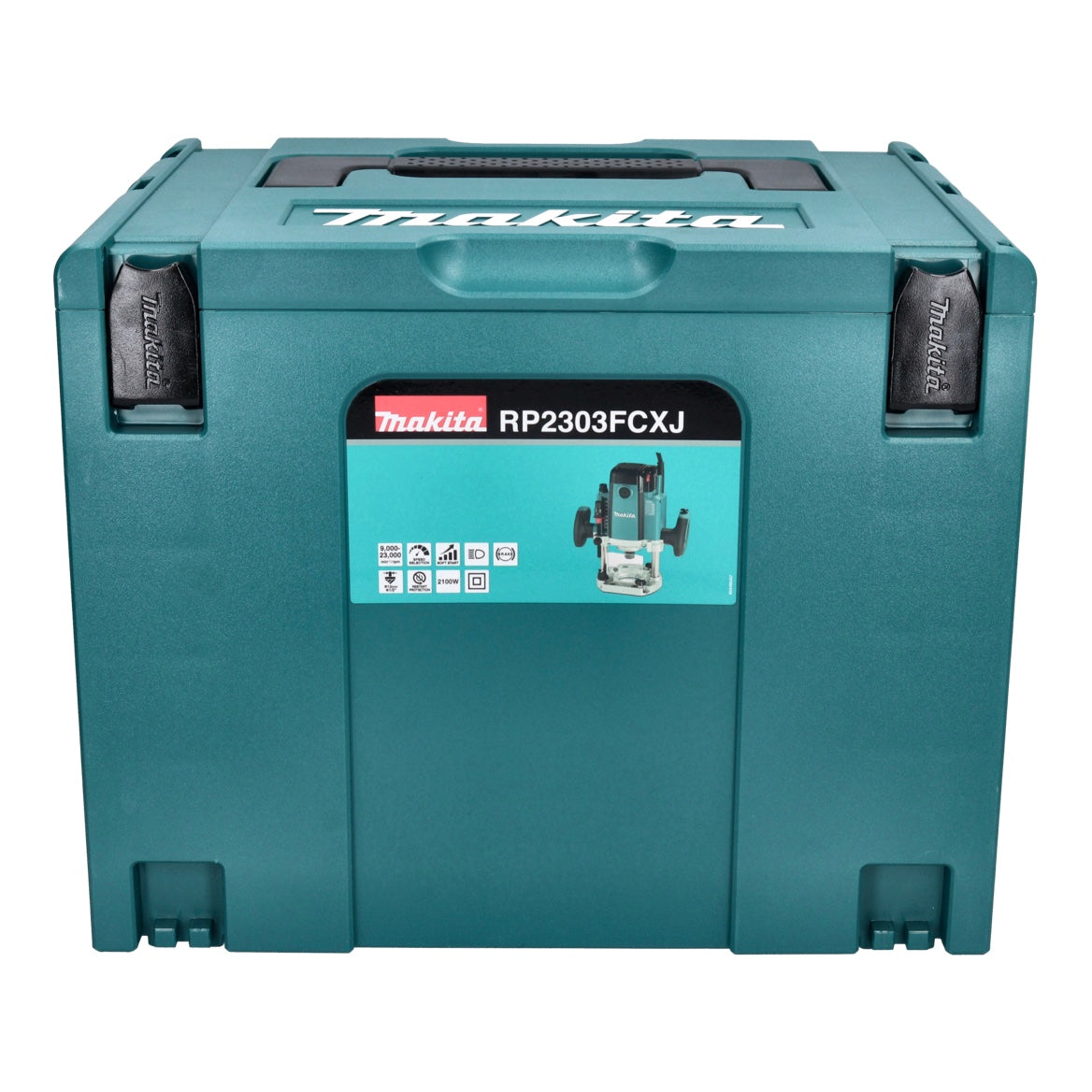 Makita RP 2303 FCXJ Oberfräse 2100 Watt 70 mm Hub + Anschlag + 30 tlg. Fräser Set + Makpac