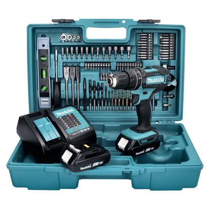 Makita DHP 482 SA2X5 perceuse à percussion sans fil 18 V 62 Nm + 2 batteries 2,0 Ah + chargeur + jeu d'accessoires 101 pièces + mallette