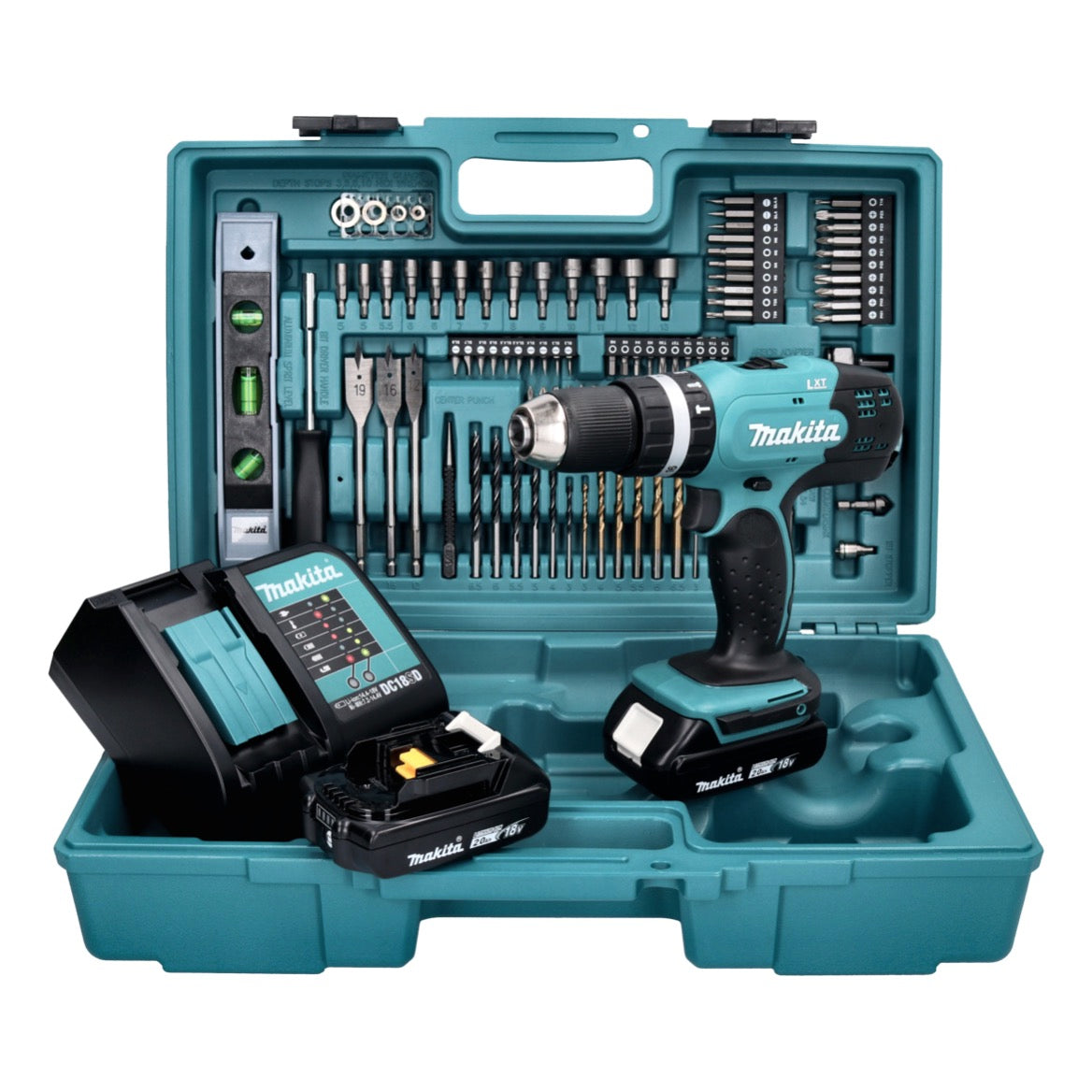 Makita DHP 453 SA2X5 perceuse à percussion sans fil 18 V 42 Nm + 2 batteries 2,0 Ah + chargeur + jeu d'accessoires 101 pièces + mallette