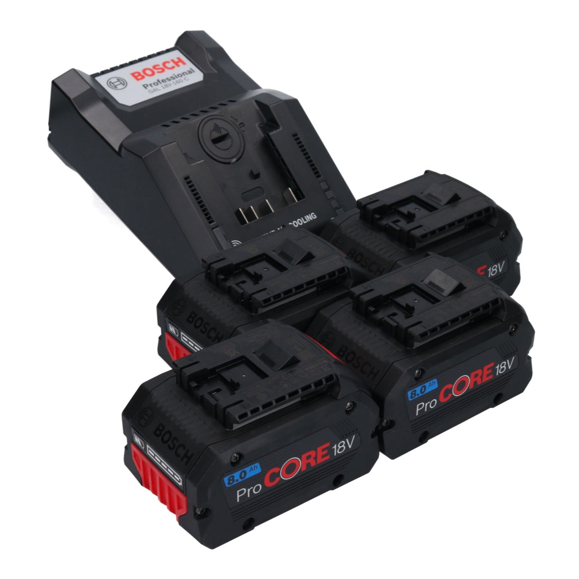 Kit de démarrage Bosch avec 4x batterie GBA ProCORE 18 V 8,0 Ah (4x 1600A016GK) + chargeur GAL 18V-160 C (1600A019S5)