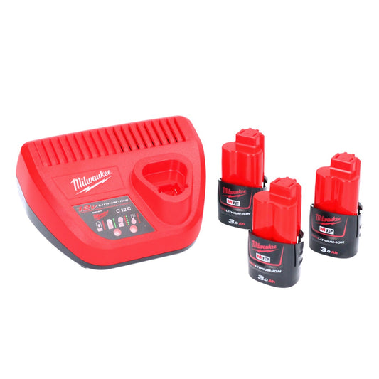 Kit de démarrage de batterie Milwaukee M12 NRG-303 3x batterie Li-Ion 12 V 3,0 Ah / 3000 mAh (4933459207) + chargeur M12-C12C