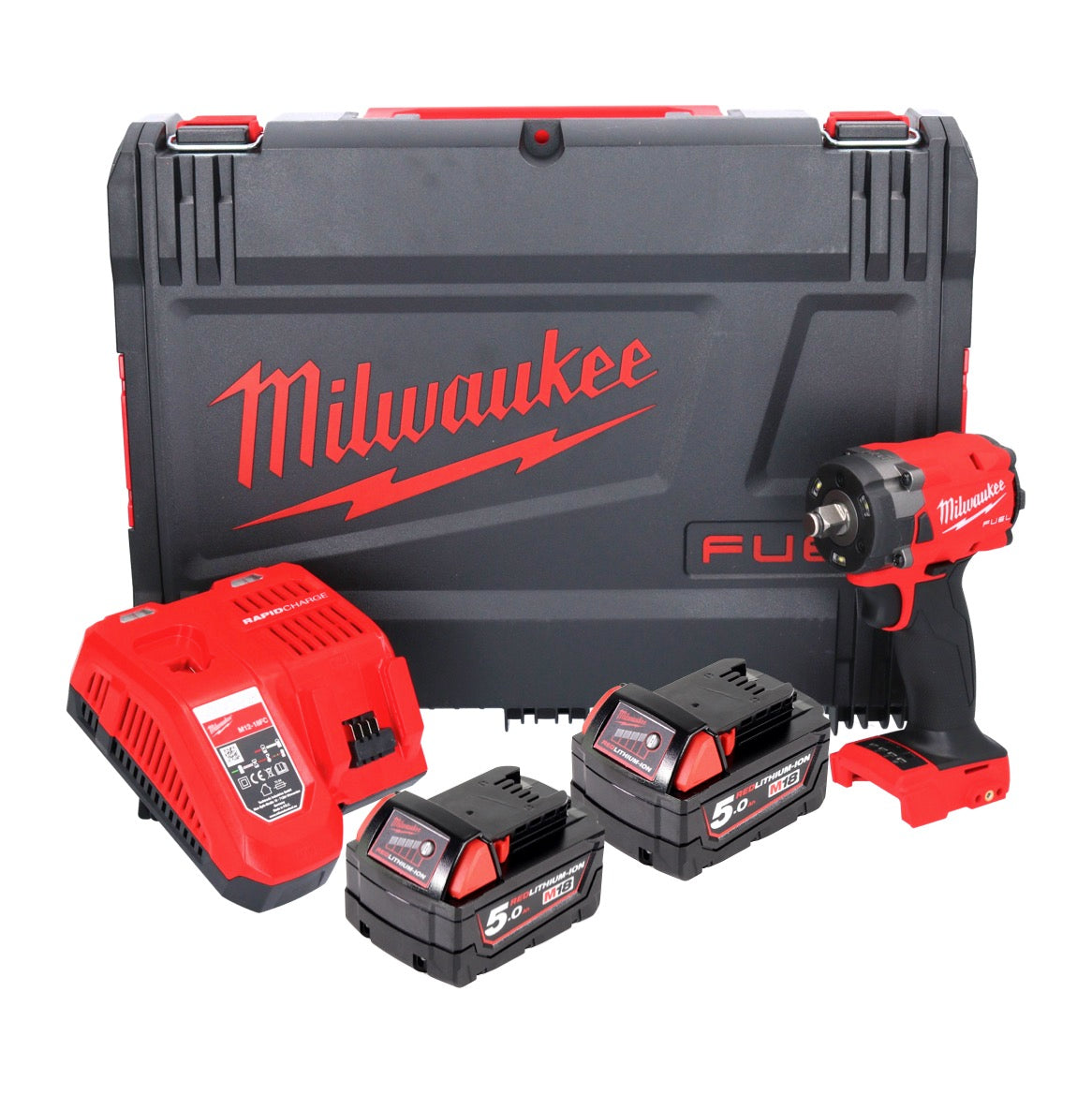 Clé à chocs sur batterie Milwaukee M18 FIW2F12-502X 18 V 339 Nm 1/2" brushless (4933478444) + 2x batterie 5,0 Ah + chargeur + boîtier HD