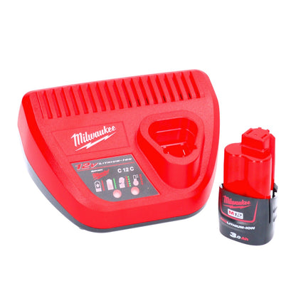 Compresseur de batterie Milwaukee M12 BI-301C 12 V + 1x batterie 3,0 Ah + chargeur