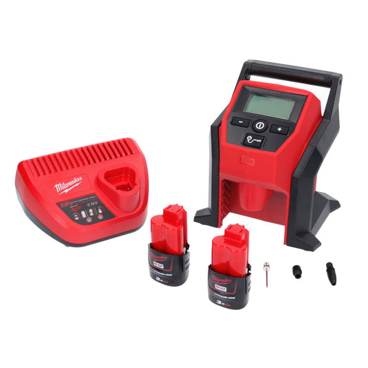 Compresseur de batterie Milwaukee M12 BI-302C 12 V + 2x batteries 3,0 Ah + chargeur